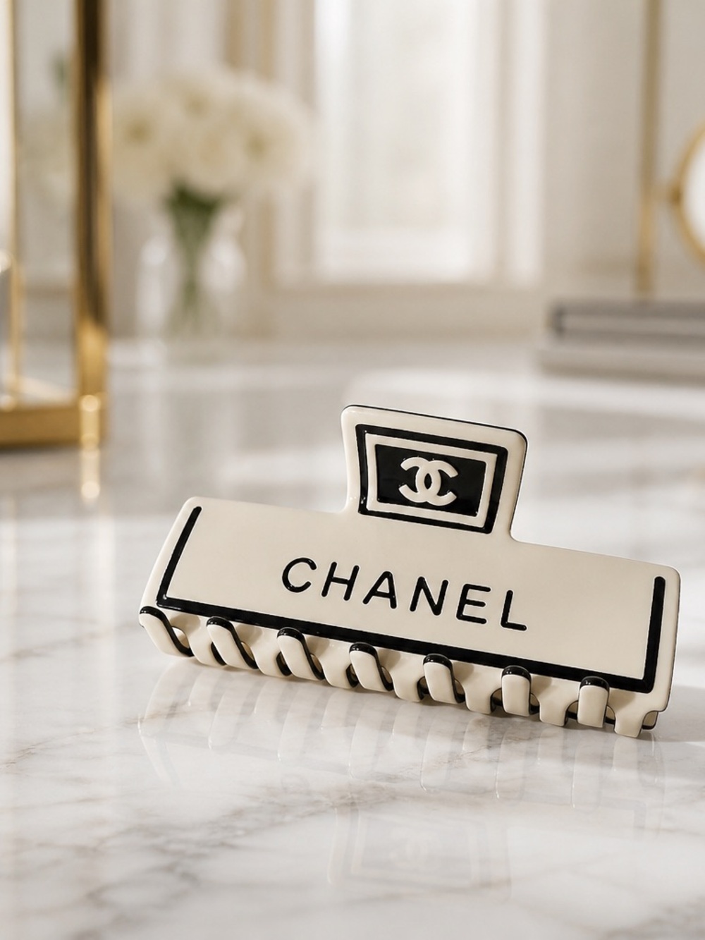 Cream and Black Logo Hair Claw
